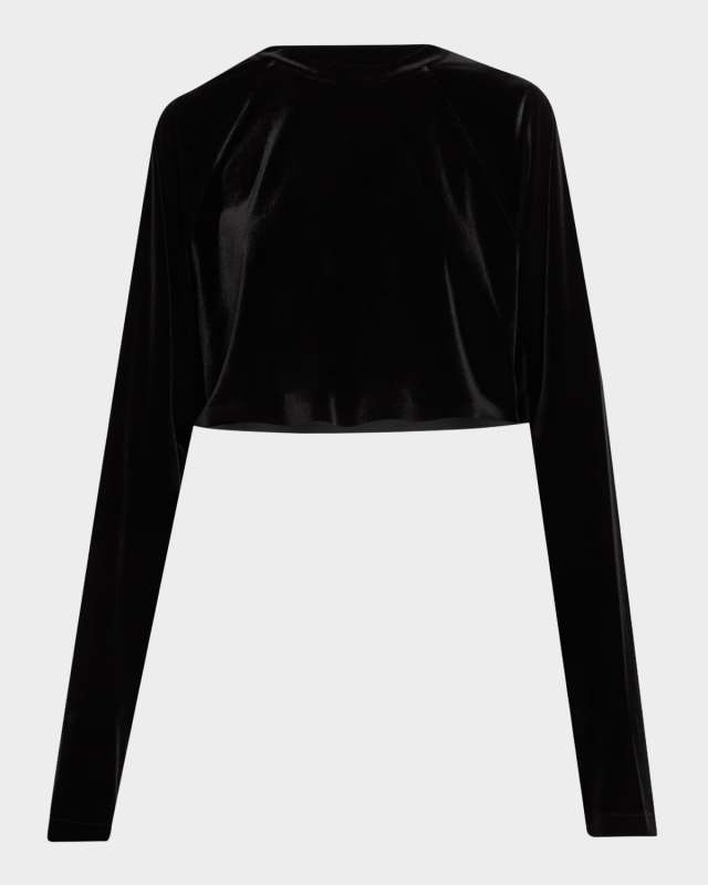 Oversized Raglan-Sleeve Velvet Crop Top